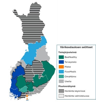 Kuva: Hyvinvointialueiden digipalveuiden keihttämisen tilanne Kuva: Hyvinvointialueiden digipalveuiden keihttämisen tilanne