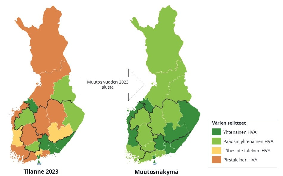 Kuva: Hyvinvointialueiden APTJ-yhtenäisyyden yleistilanteen kehittyminen